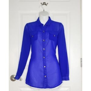 Charlotte Russe Long Sleeve Button Down - Cobalt Blue